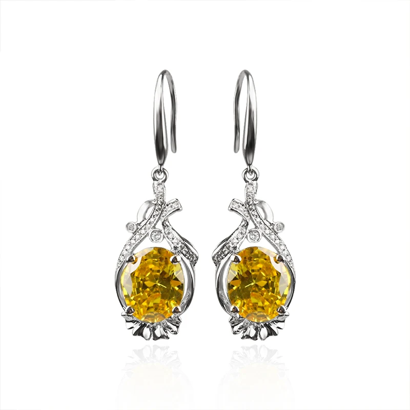 

925 Sterling Silver Drop Earrings Citrine Fashion Fine Jewelry Engagement Wedding Jewelry Earrings For Women