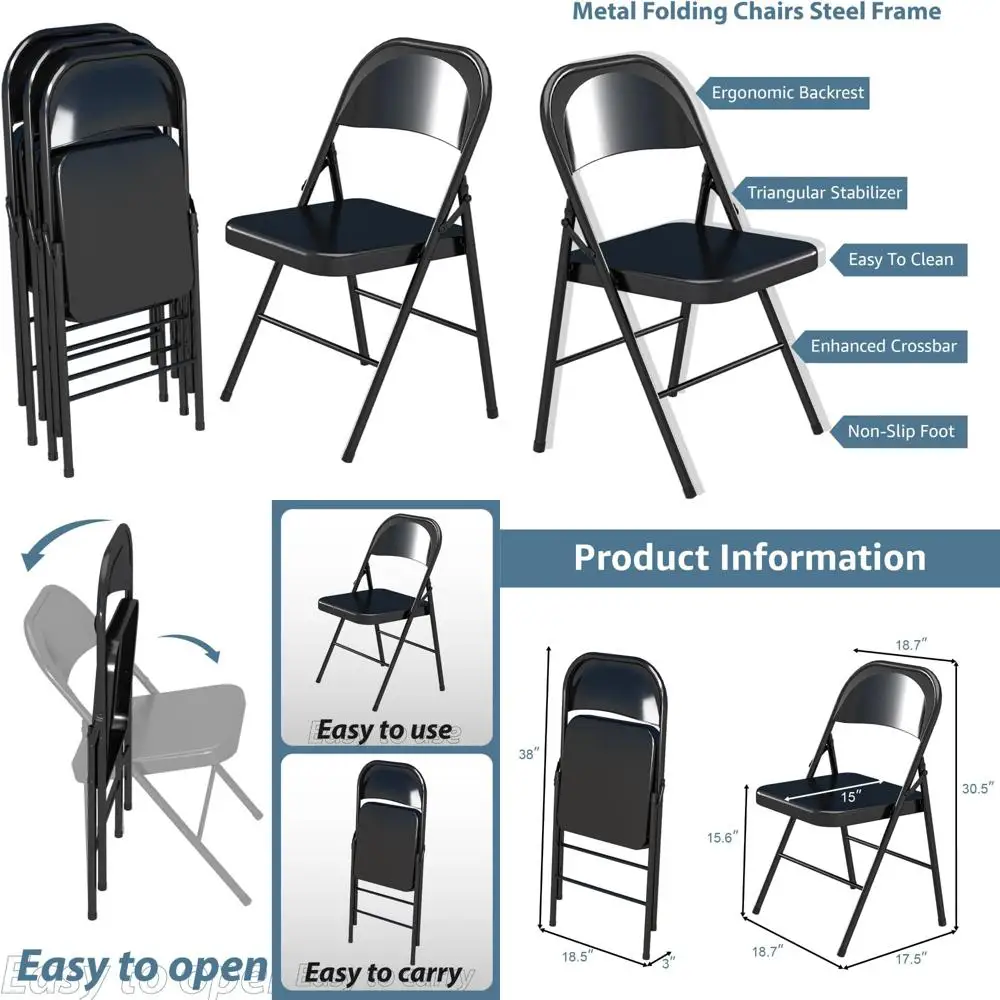 

Steel Folding Chairs with Double Hinge for Weddings, Banquets, Celebrations, Dining, Office, Kitchen, Patio, and Garden Use