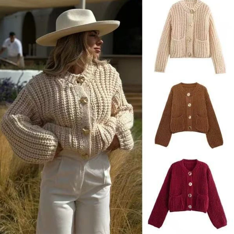 Femmes automne hiver tricoté Cardigans femme décontracté bouton poche à manches longues pull dame mode lâche Cardigans manteaux
