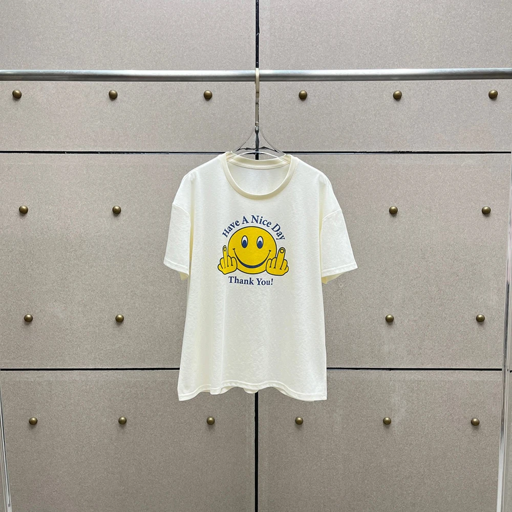 

Женская футболка из смеси хлопка Y2k, модные простые футболки с принтом для поездок на работу, футболки с короткими рукавами и круглым вырезом, топ, новинка лета 2023 г.