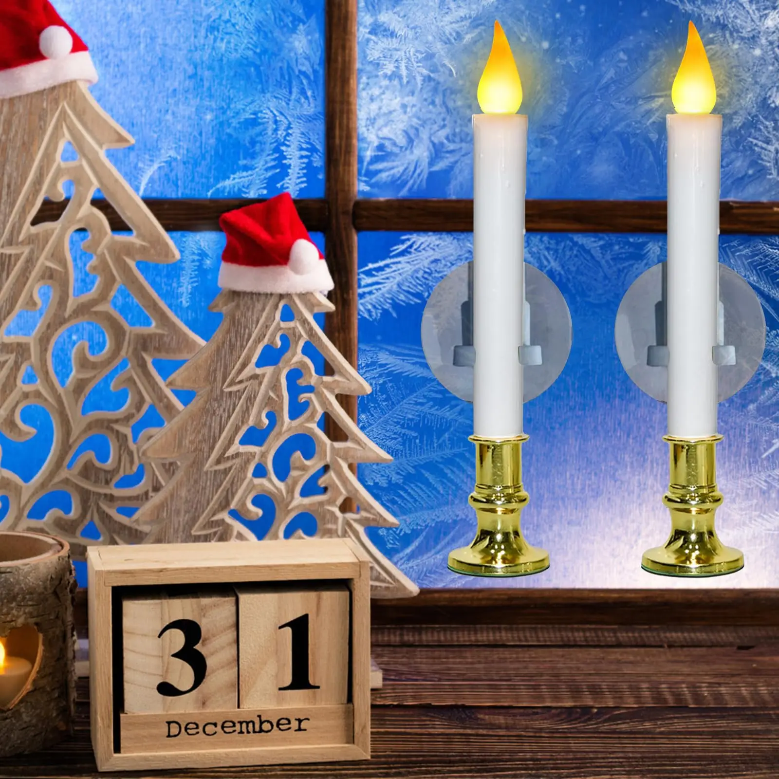 شموع مستدقة للنافذة LED عديمة اللهب عاجية تعمل بالبطارية، شموع ديكور عطلة الزفاف وأعياد الميلاد (البطارية غير متضمنة)