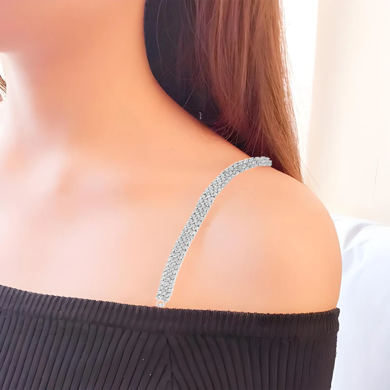 1 par de soportes antideslizantes para correas de sujetador con tres filas de diamantes de imitación, accesorios cómodos y reutilizables para ropa interior, antideslizantes
