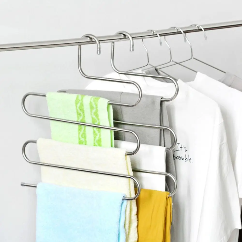 5pcs Stainless Steel Pants Rack Five-Layer Anti Slip Multi-Layer Hanger S-shaped Design Multi-Functional Storage Rack