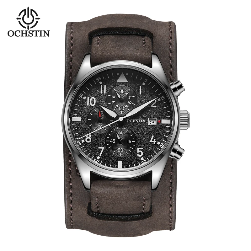 OCHSTIN New Sports Waterproof Quartz Men\'s Watch Luxury Business Luminous Auto Date Chronograph Leather Male Clock Reloj Hombre