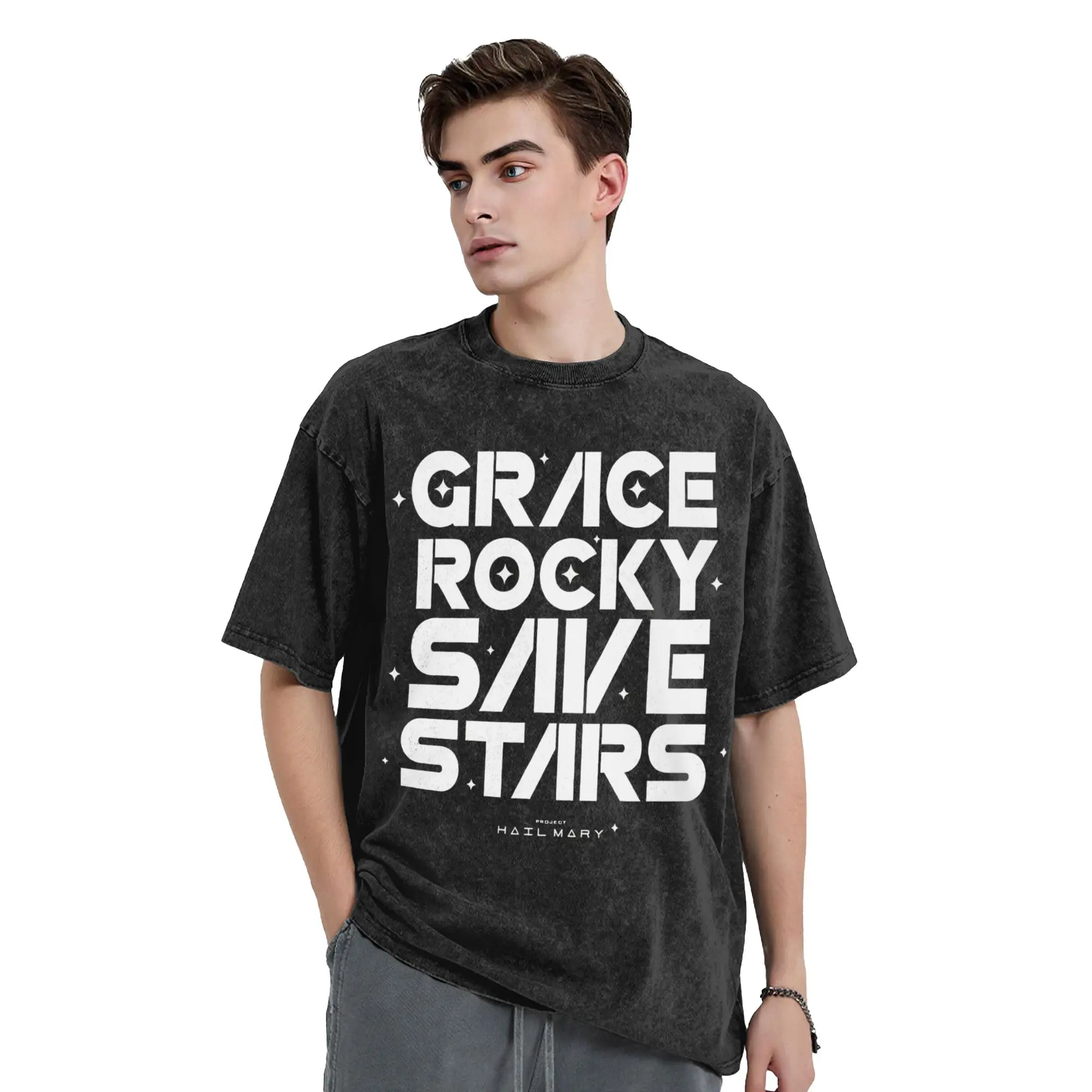 Washed T Shirt Project Hail Mary Grace Rockys Save Stars Hip Hop Vintage T-Shirt Street Streetwear Cotton Tee Shirt Men Women
