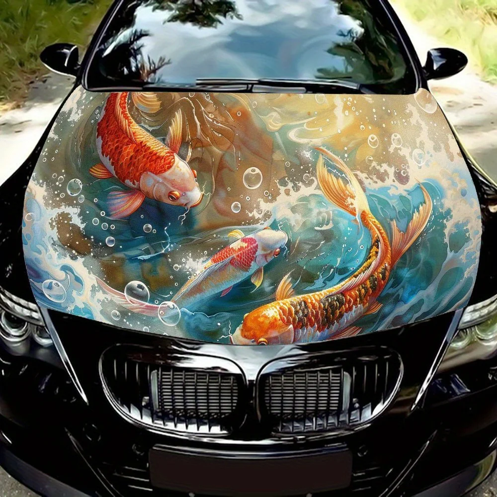 

Mythical Koi Car Vinyl Wrap, PVC Waterproof Car Hood Sticker, Self-Adhesive Scratch-Resistant Stickers for Engine Cover, Custom