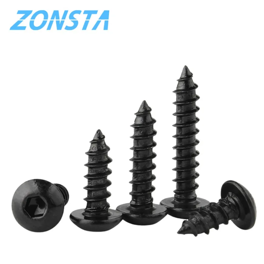 10/20/30pcs M3 M4 M5 M6 Grade 8.8 Black Carbon Steel Hex Socket Screw Hexagon Button Round Head Self Tapping Screws