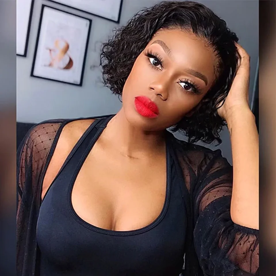 Korte Menselijk Haar Pruik Hoogtepunt Pixie Cut Lace Front Menselijk Haar Pruiken Voor Zwarte Vrouwen Perruque Cheveux Humain Goedkope Lijmloze pruik