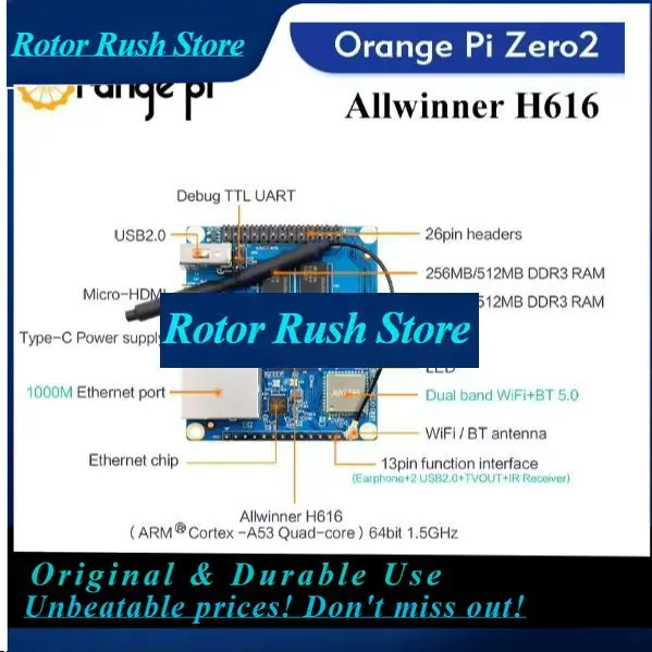 RoRuSOrange Pi OrangePi Zero2 Development Board, Orange Pi Allwinner H616 Set-top Box Android 10