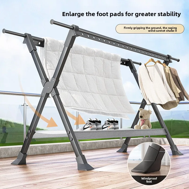 Thickened aluminum alloy mobile folding drying rack Multifunctional drying rack