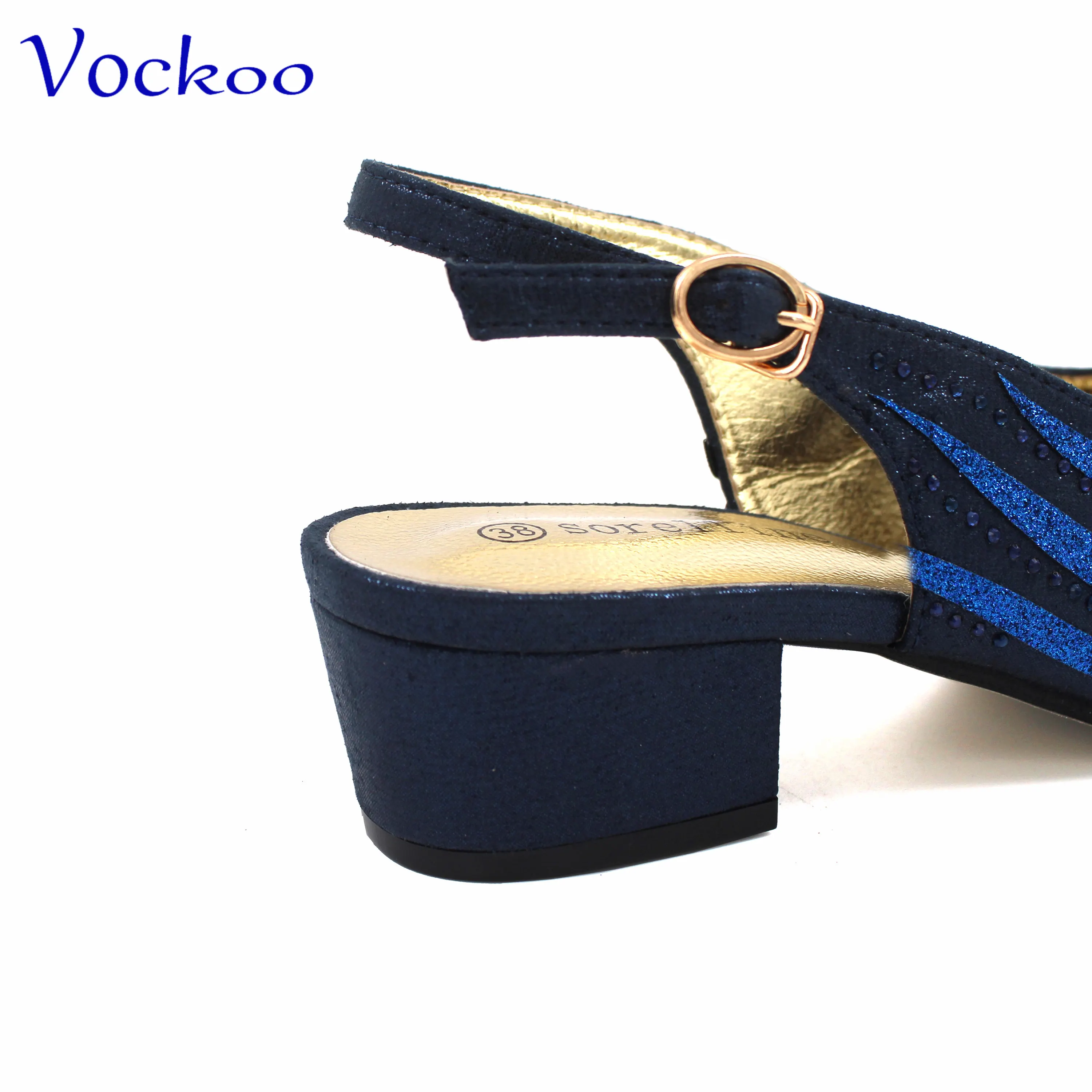 Low Heels New Arrivals Italian Design Nigerian Women Shoes and Bag Set in Dark Blue Color Comfortable Heels with Appliques for P