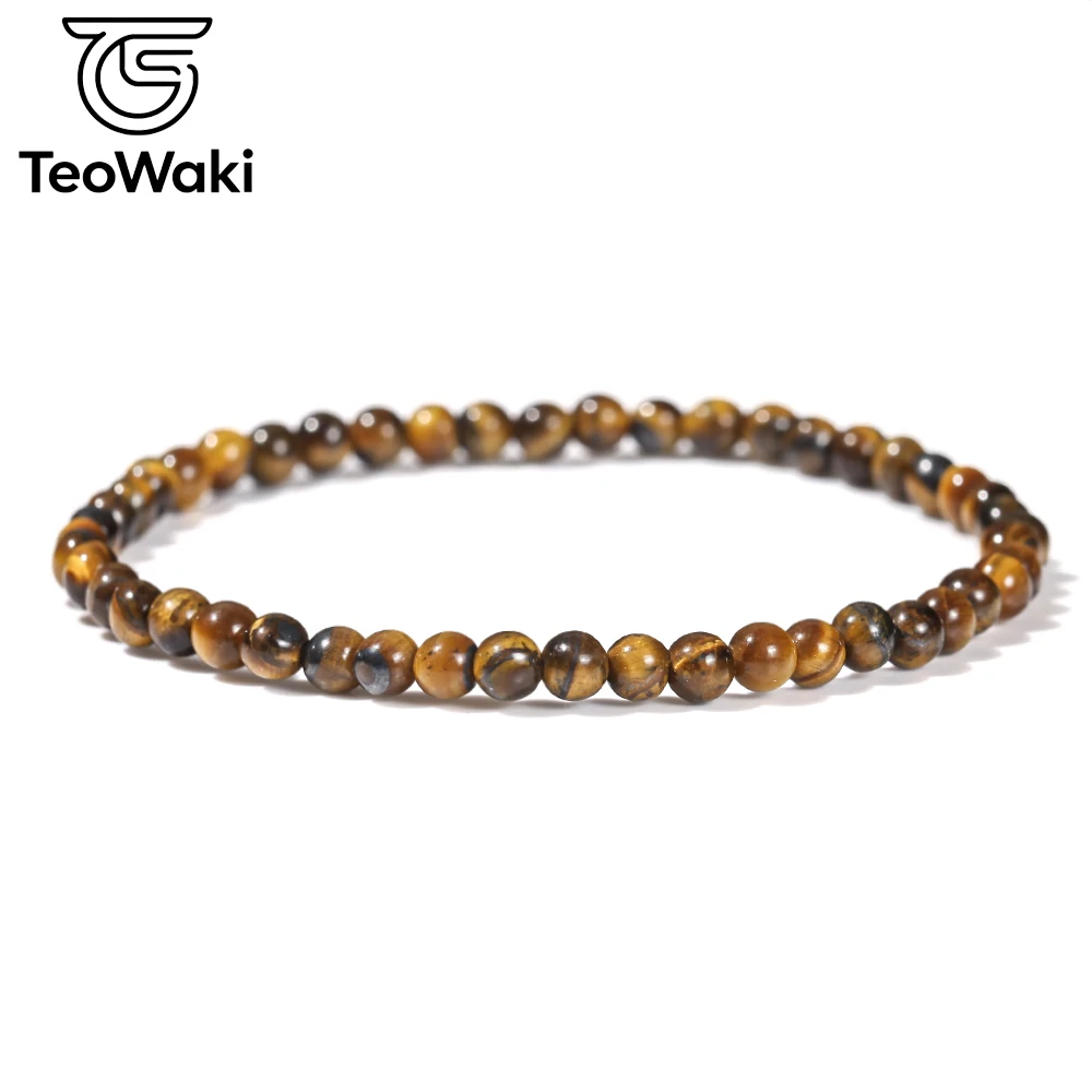 TeoWaki Yellow Tiger Eye Natural Stone Elastic Bracelet Daily Fashion Jewelry Gift Suitable for Holiday Dates and Parties 19cm