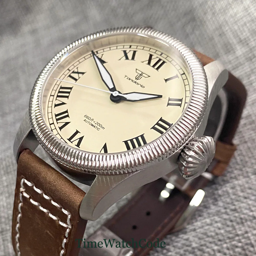 Vintage Tandorio Automatic Diver Watch for Men 39mm 200m Water Resistant Coin Bezel NH35 PT5000 Sapphire Crystal Leather Strap