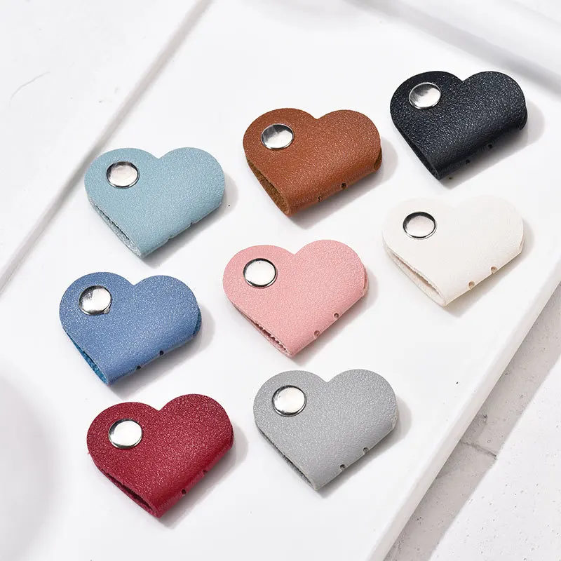 Multifunctional PU Leather Phone Data Cable Organizer Data Storage Heart-shaped Cable Clip Hub Wired Headphone Winding Clip