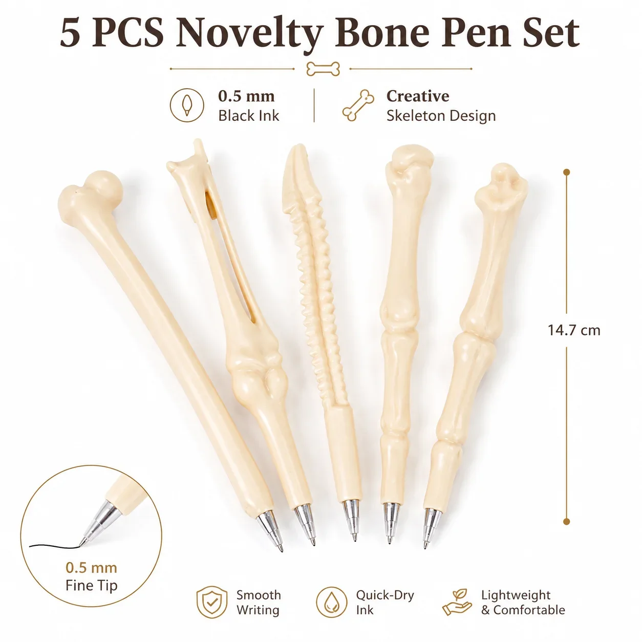 Novelty Bone Black Ballpoint Pen, Creative Funny Bone Shape Pen for Office, Unique Stationery Gift for Students