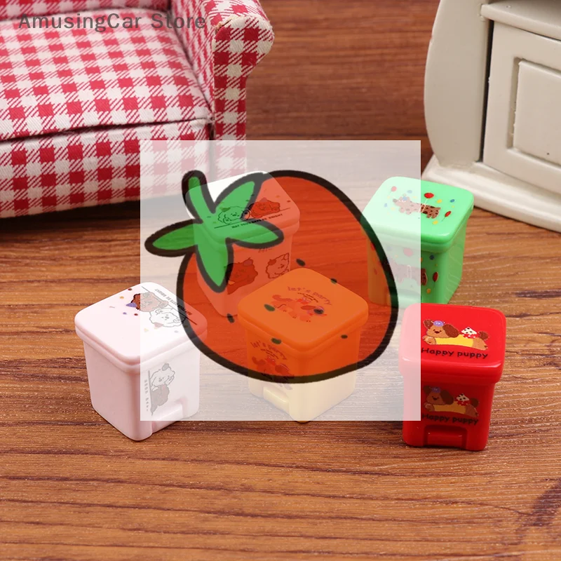 Set of 5 Cartoon Garbage Can Designs; Miniature Dollhouse Furniture; Fun Pretend Play Toy Accessories
