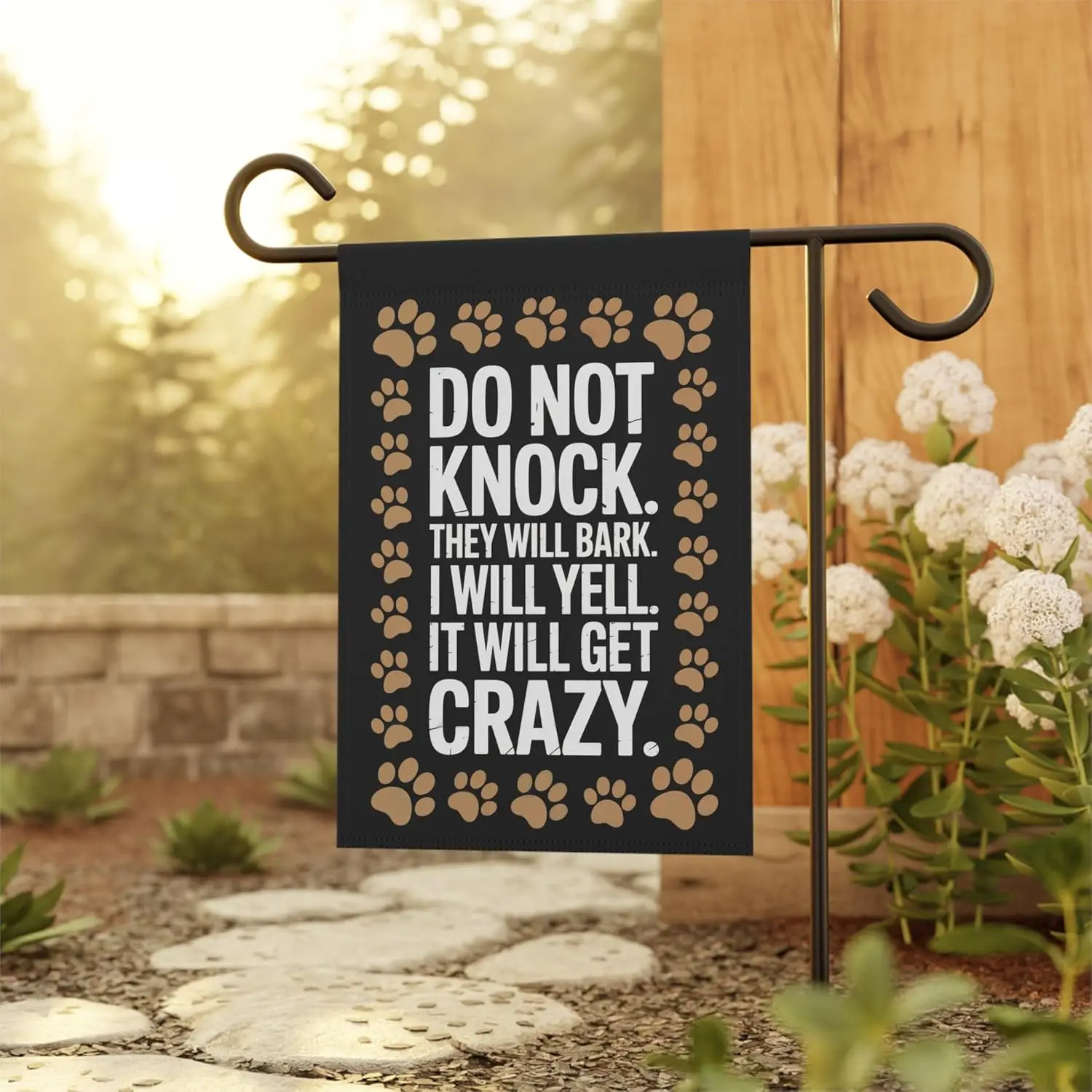 Funny Dog Garden Flag - DO NOT KNOCK - They Will Bark, I Will Yell, It Will Get Crazy - Black Paw Print Version HHZ UUV HHM  yyi