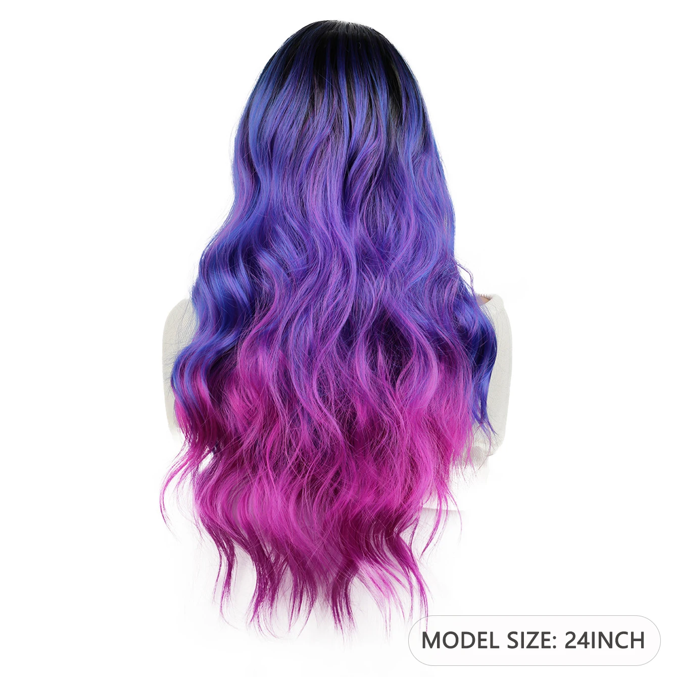 باروكة صناعية متوسطة الحجم متدرجة باللون الأزرق والأرجواني بدون غرة، باروكة عالية الجودة مقاس 24 بوصة للنساء يوميًا، والحفلات التنكرية، وما إلى ذلك