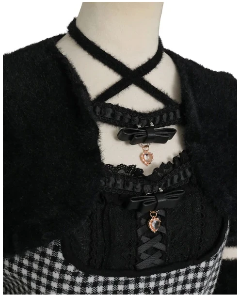 

Japanese Style Autumn Winter New Bowknot Patchwork Puff Sleeve Knitted Sweater Sweet Cute Versatile Slim Fit Top for Women