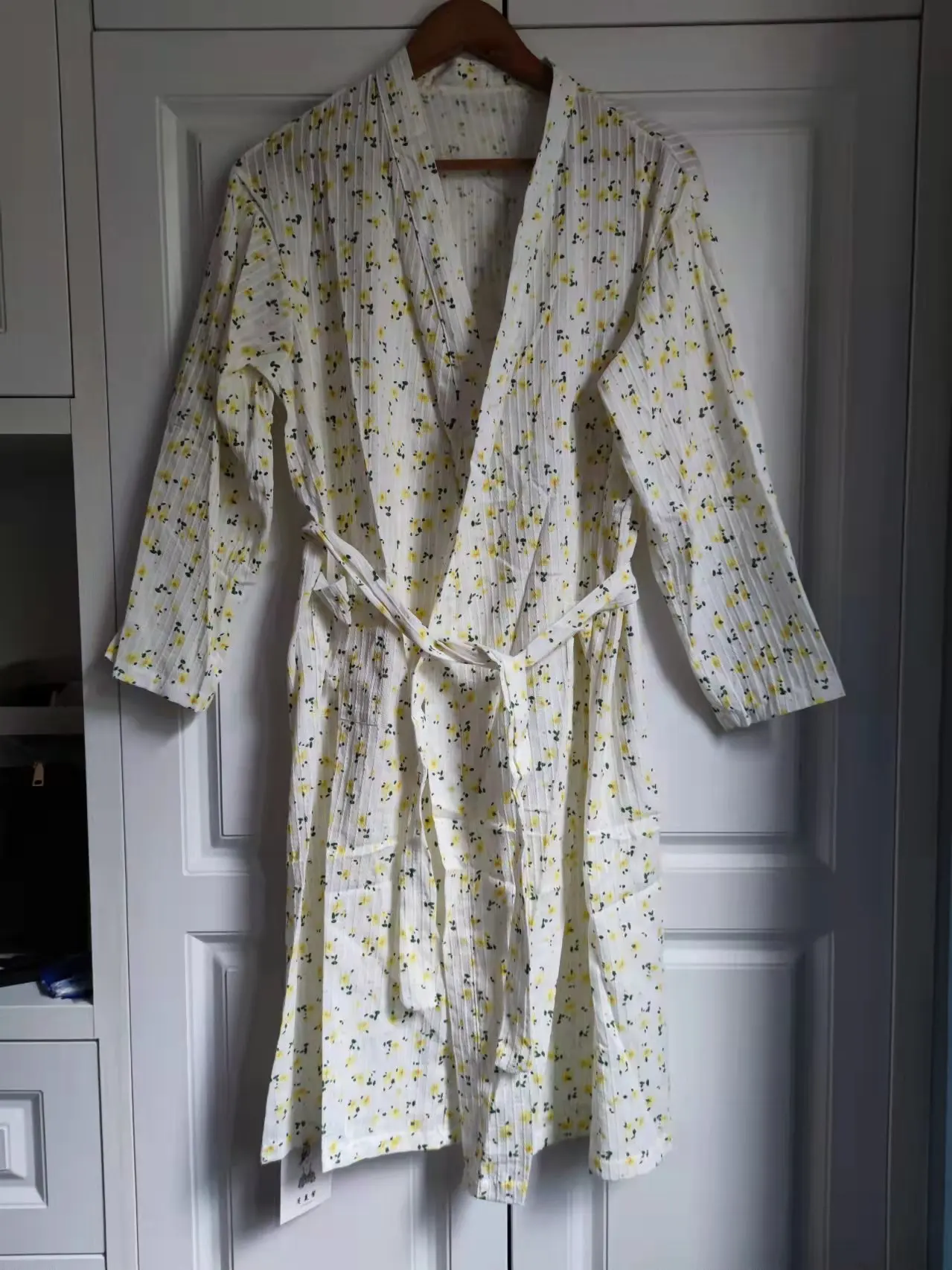 Kimono japonés de algodón para mujer, ropa de dormir con estampado Floral para ducha, Spa, albornoz de manga larga, bata de dormir, ropa para el