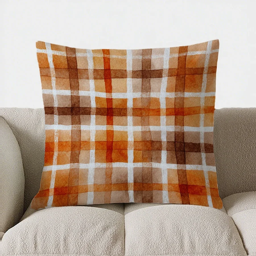 Poszewka na poduszkę z świątecznym wzorem w kratę, poszewka na poduszkę z krótkiego pluszu z nadrukiem do dekoracji sofy