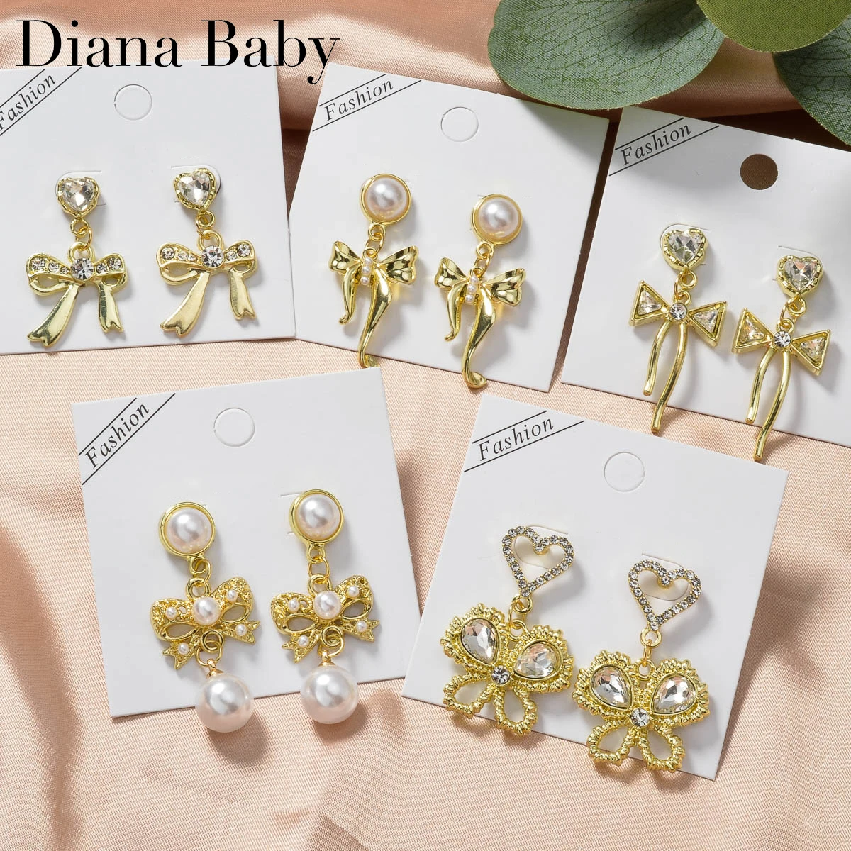 

Diana Baby Copper Metal Bowknot Dangle Earrings for Women Gold Plated Big Drop Earring Dubai Cute Jewelry Luxury Friend Gift