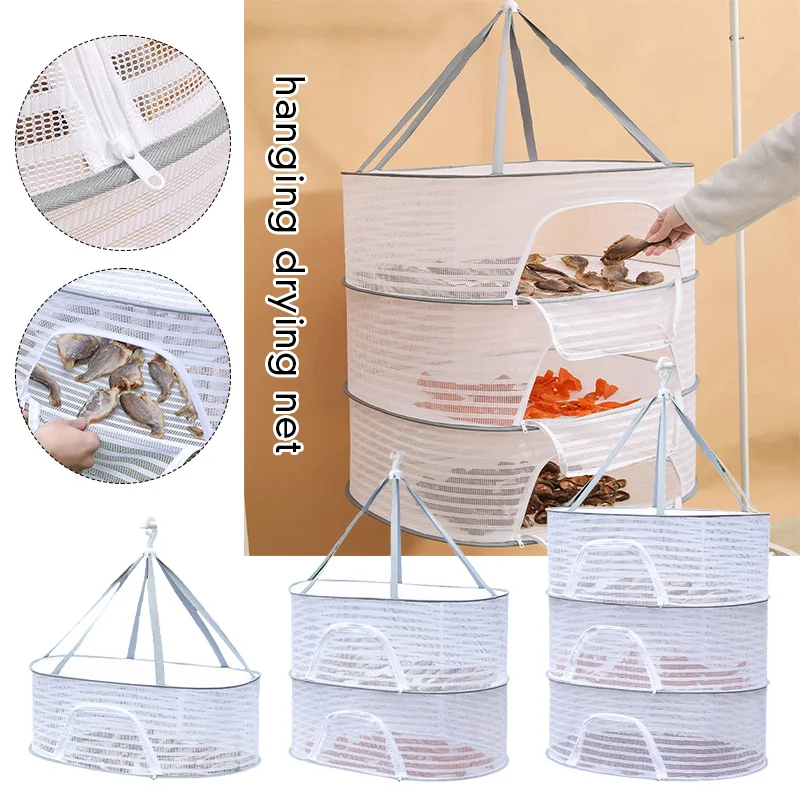 

Folding Drying 1-3 Layer Net Hanging Net for Fruit and Vegetable Herbs with Zip Balcony Drying Goods Net Household