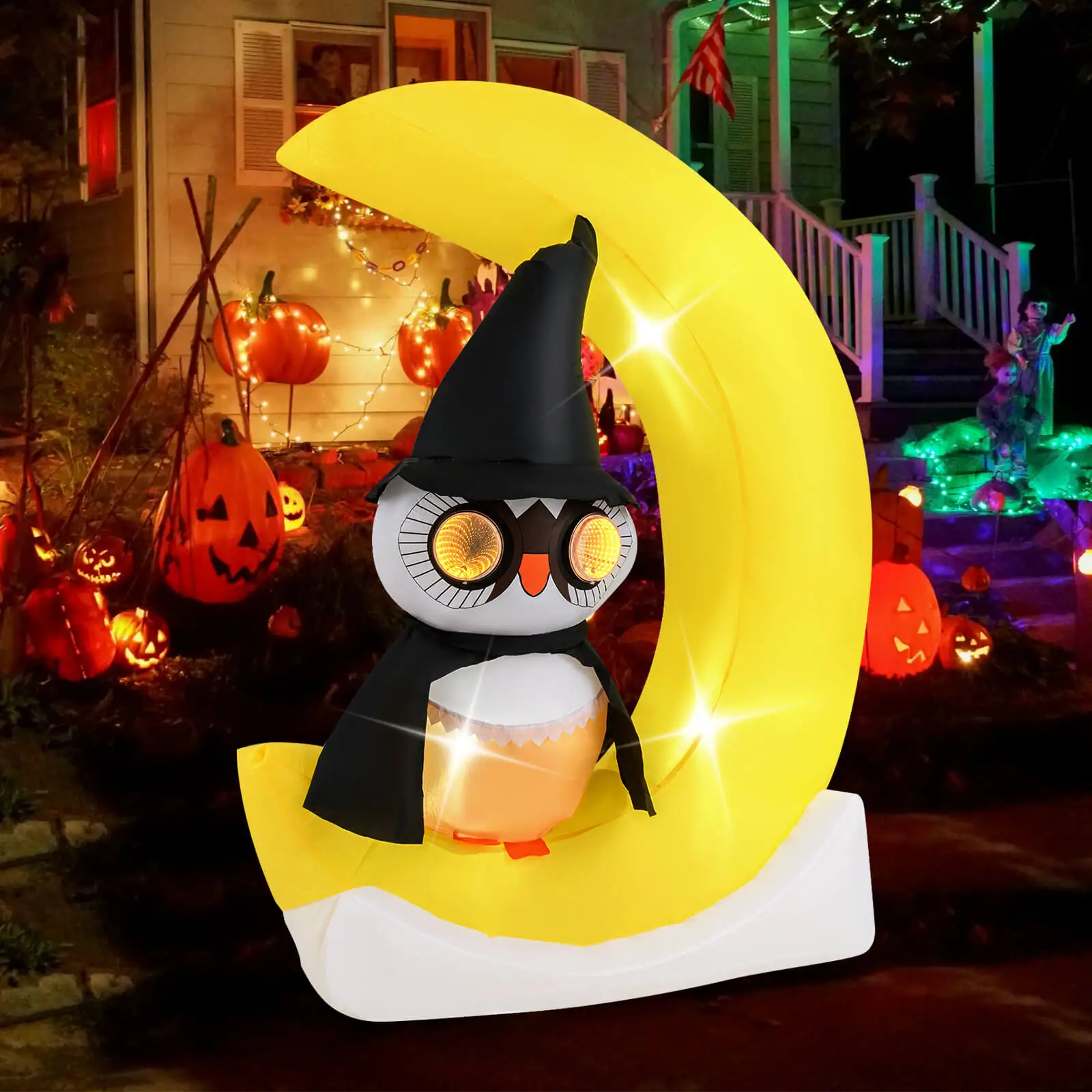 Inflatáveis sopram com chapéu de bruxa, decoração de Halloween
