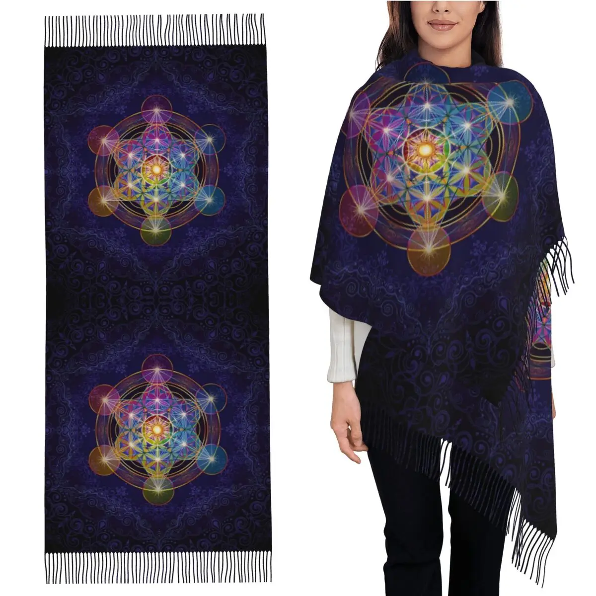 

Кубик Метатрона, шарф Меркавы, шарфы с кисточками, женские мягкие теплые шали и накидки, длинная осенне-зимняя шаль, накидка