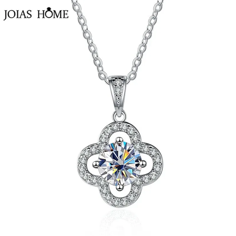 

JoiasHome 1CT Lucky Four-leaf Clover Moissanite Pendant Necklace For Female S925 Sterling Silver Fine Jewelry Wedding Necklace