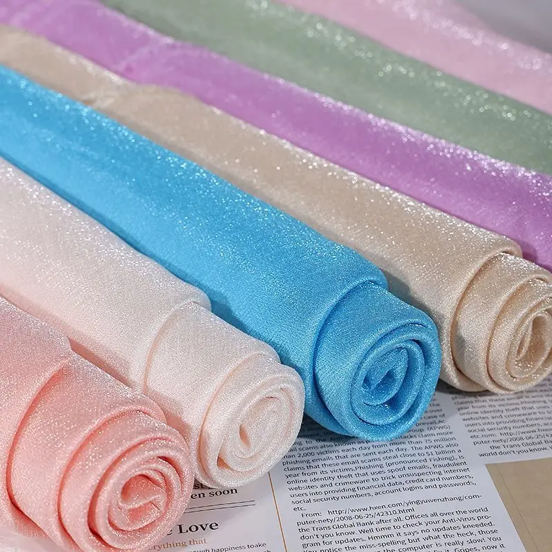 Meteor Satin Glitter Fabric By The Meter for Clothing Hanfu Dress Skirt Shirt Curtain DIY Sewing Plain Shiny Cloth Soft White view 3