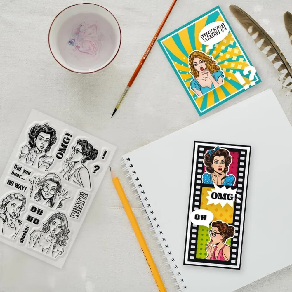 Gossip Women Clear Silicone Stamps for DIY Card Making Shocked Lady Silicone Transparent Stamp Seal Shocker Making Kit
