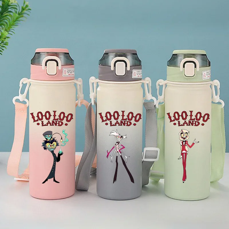 600ML Hazbin Hotel Cartoon Stainless Steel Insulated Cup Portable Drinking Water Bottle Outdoor Sports Leak Proof Water Bottle