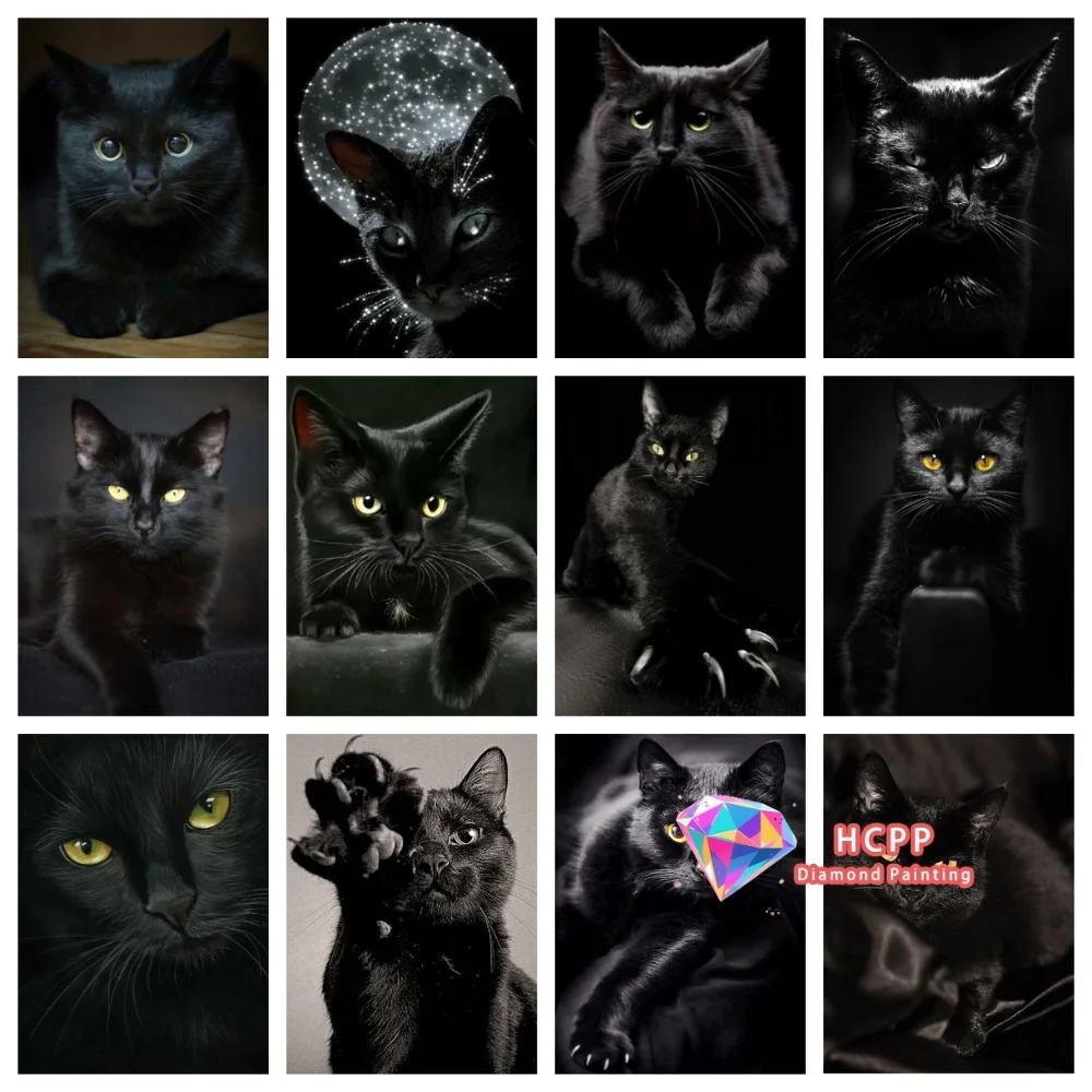 Kit de pintura de diamantes de gato negro sin marco, diamantes cuadrados y redondos, mosaico 5D DIY, arte hecho a mano, regalo único y exquisito, manualidades para el hogar