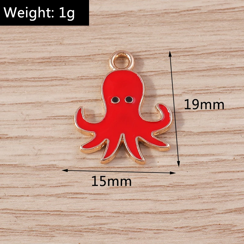 10pcs 15x19mm Cartoon Enamel Octopus Charms Pendants for Drop Earrings Bracelets Necklace DIY Handmade Crafts Jewelry Making