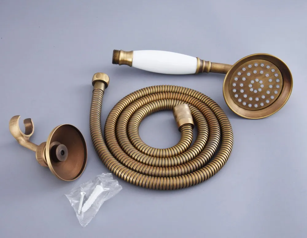 Imagem -06 - Banheiro Hand Held Shower Head Vintage Antique Brass Suporte de Parede Mangueira de Chuveiro 1.5m Dh114