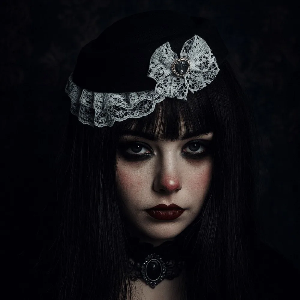 

Vintage Elegant Lace Billycock Hat Sweet Exquisite Bow Pillbox Hat with Hair Clips French Style Heart Crystal Round Hat Ladies