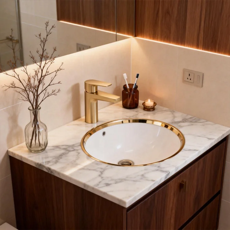 Gold Single-Hole Low-Height Deck Mounted Basin Faucet with Brass Body Ceramic Cartridge Single Handle 5 Year Warranty PVD