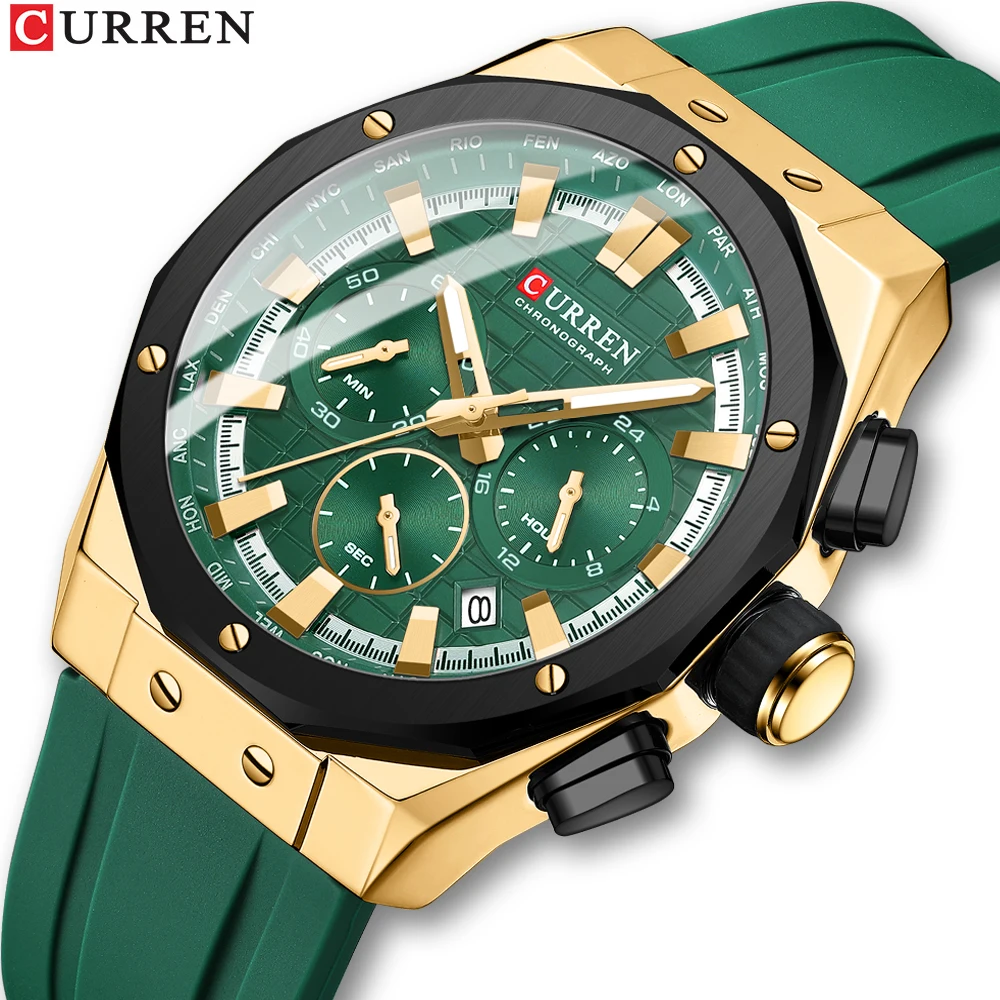 CURRN-Reloj de pulsera de cuarzo para hombre, cronógrafo de marca de moda, deportivo, militar, con correa de silicona, resistente al agua, con