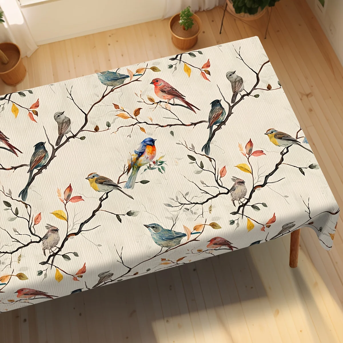 1 piece of floral tablecloth, rectangular tablecloth, bird-pattern tablecloth, circular tablecloth, spring-themed tablecloth