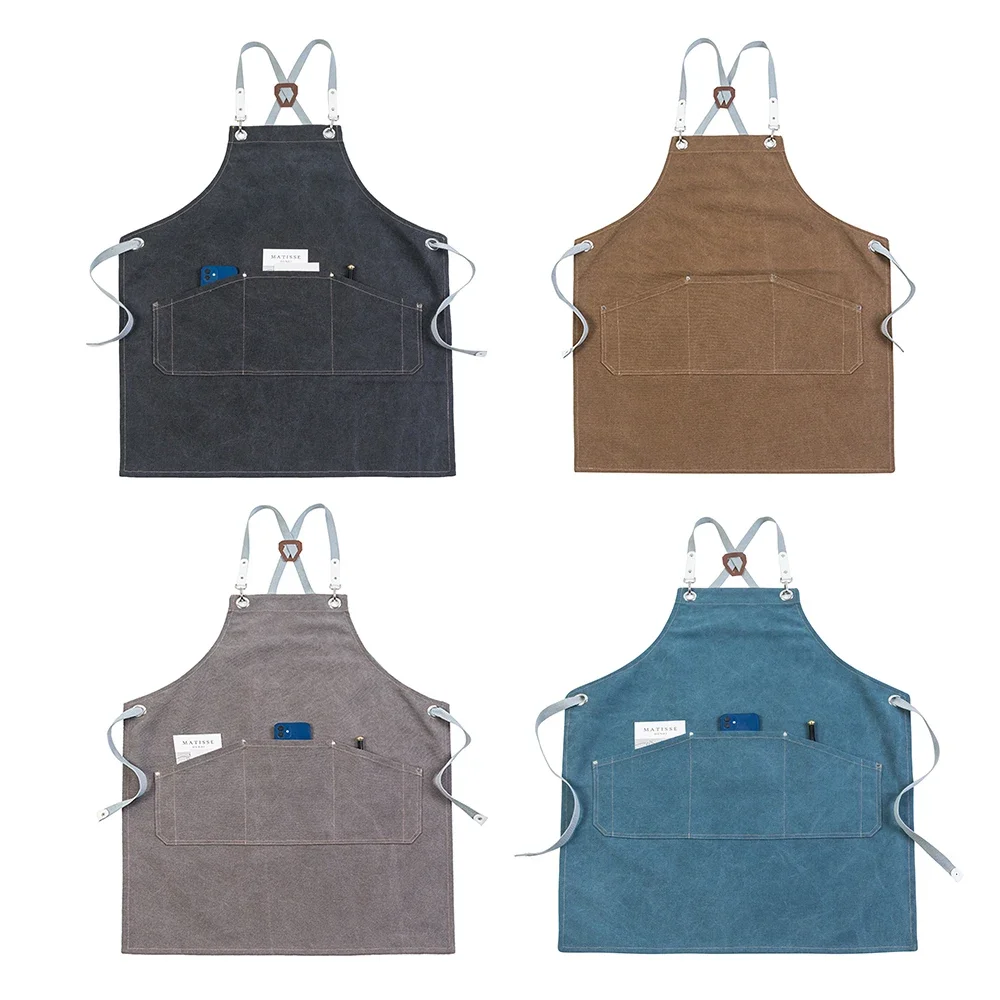 Thicker Canvas Tailor Apron Artisan Bibs for Men Women,Housekeeper Cafes Bars Salon Frock Hand Carved Smock Printing Custom Logo