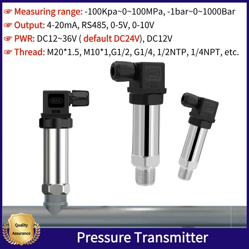 

Pressure Transmitter Hydraulic Pressure Transducer 4 20ma 0-10V RS485 0-1bar 10bar 60bar Water Gas Oil Liquid Pressure Sensor