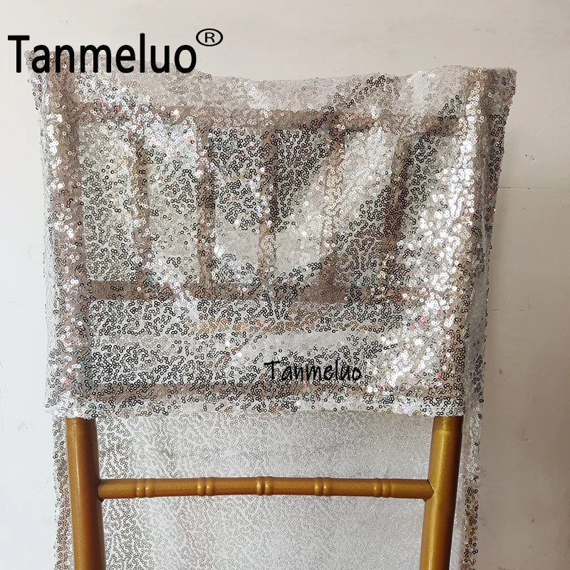 2PCS Chair Back Cover Sequin Chair Sashes Slipcovers Shiny Sparkly Sash Band for Banquet Wedding Party Ceremony Home Decoration