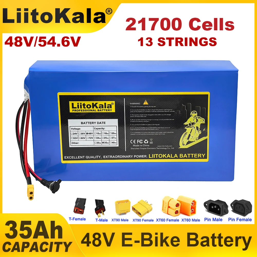 LiitoKala 48V 35Ah 13s7p 21700 Lithium Battery Pack E-bike 54.6v 1200w 1440w Built in BMS 30A For Electric Bike E-Scooter