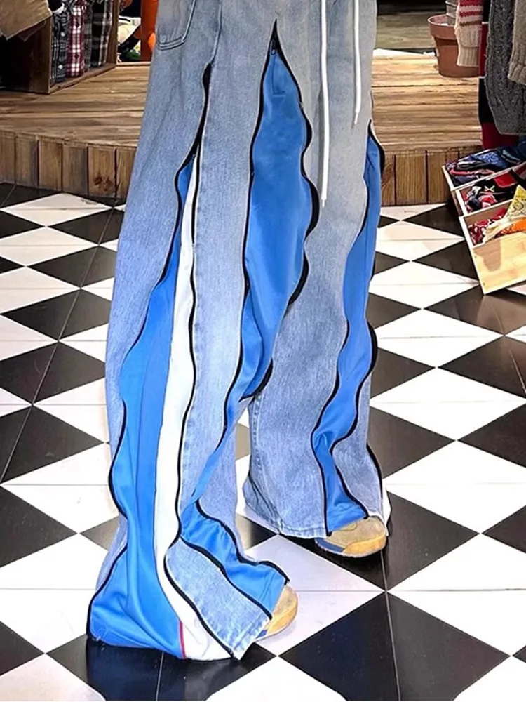 Pantaloni in denim color retrò americano Pantaloni estivi da donna di nuovo design a gamba larga lunghi fino al pavimento Jeans casual a vita alta