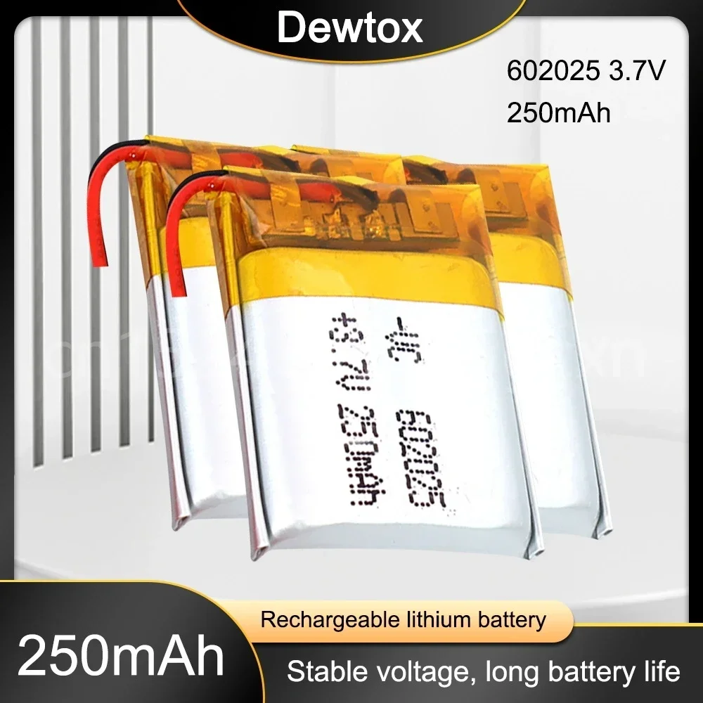 3.7V Lipo Cells 602025 250mah Lithium Polymer Rechargeable Battery for MP3 MP4 MP5 GPS Bluetooth Headset DVD LED Lamp Toys