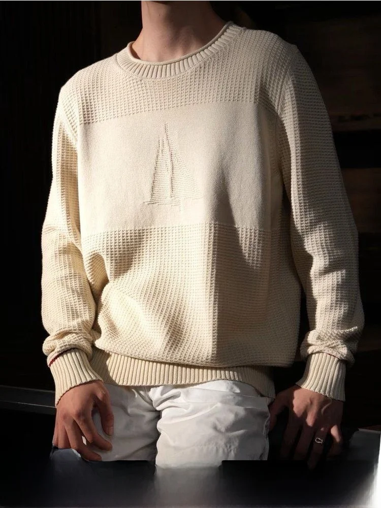 

Итальянский люксовый вязаный свитер мужской, модный повседневный, из длинноворсового хлопка, серия Boat, зимний сезон 2025, с круглым вырезом, геометрический узор