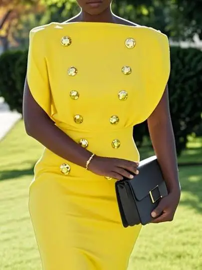 Modigirl 2025 robes mi-longues sans manches pour femmes été moulante boutonné taille haute formelle invité de mariage femme robes de soirée