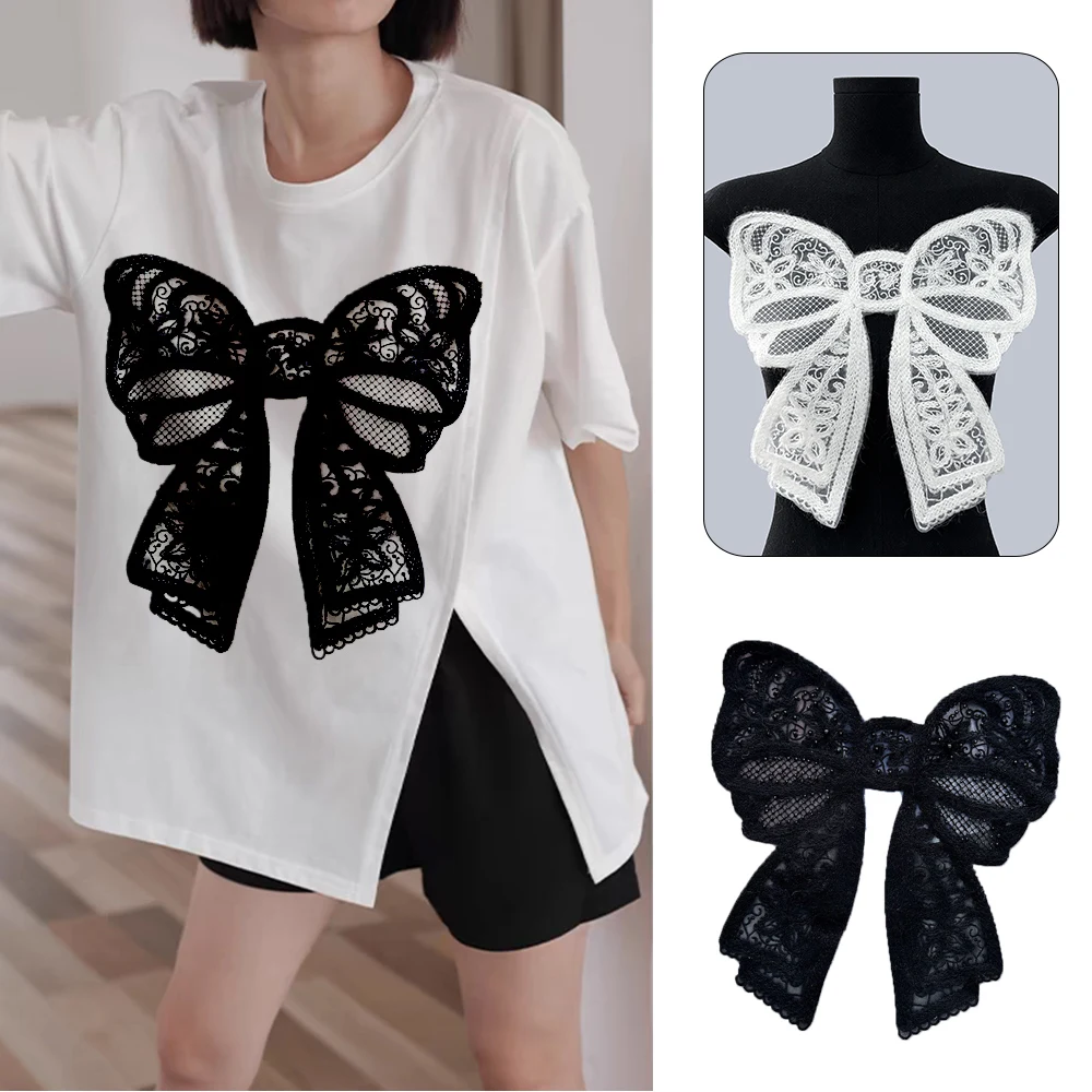 

Embroidered Large Bow Patches Bow Knot Collar Flower Fashion Diamond Embroidery Three-dimensional Flower Nail Bead Chest Flower