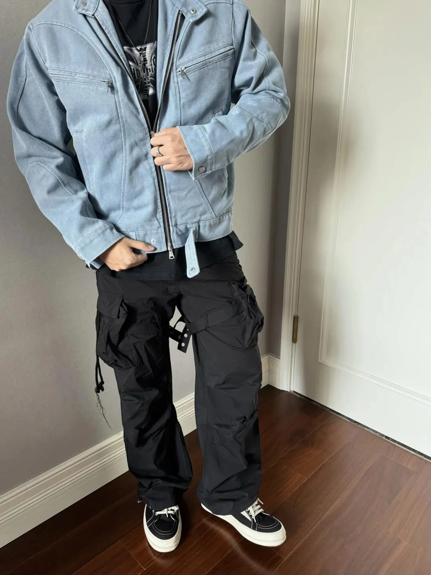 

Blue Waed Canvas ort Work Jaet Men's Autumn American High Street Cool Top Heavyweight Harington Coat Youth Outdoor Wear